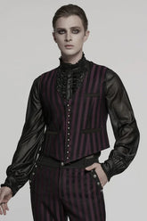 Black/Red V Collar Sleeveless Striped Print Buckle Men's Punk Vest